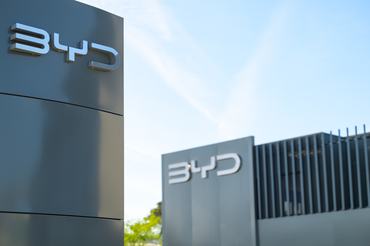 The BYD logo is seen at the dealership and showroom. BYD builds its first European passenger car factory in Szeged, Hungary, which underlines its commitment to the European market. This factory produces vehicles for the European market. Taken in Ghent, Belgium, on April 6, 2025. (Photo by Jonathan Raa/NurPhoto via Getty Images)