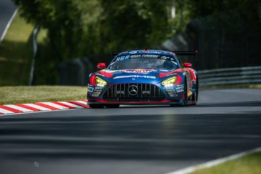 15 May 2026, Rhineland-Palatinate, Nürburg: The Mercedes-AMG GT3 with starting number 3 from Mercedes-AMG Team Verstappen Racing with drivers Max Verstappen, Lucas Auer, Jules Gounon and Daniel Juncadella will drive on the Nordschleife of the Nürburgring during the top qualifying session. Photo: Silas Stein/dpa (Photo by Silas Stein/picture alliance via Getty Images)