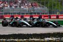 MONTREAL, QUEBEC - MAY 23: George Russell of Great Britain driving the (63) Mercedes AMG Petronas F1 Team W17 and Andrea Kimi Antonelli of Italy driving the (12) Mercedes AMG Petronas F1 Team W17 battle for the lead during the Sprint ahead of the F1 Grand Prix of Canada at Circuit Gilles-Villeneuve on May 23, 2026 in Montreal, Quebec. (Photo by Bryn Lennon - Formula 1/Formula 1 via Getty Images)